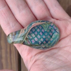 Custom Handmade  Hand Blown Green and Pink Dichroic Glass Pendant